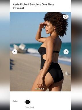 aerie Black Ribbed Strapless Cutout One-Piece Swimsuit